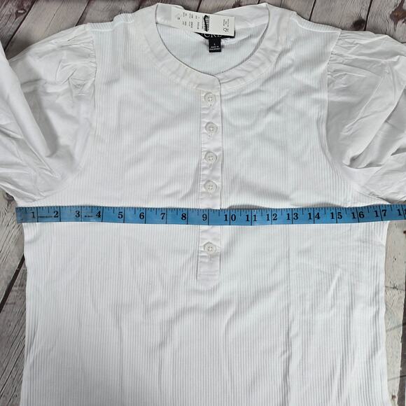 J. Crew Vintage rib puff-sleeve henley top L White BQ896 - Picture 7 of 9